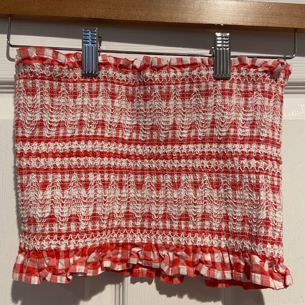 The Impeccable Pig Red and White Smocked Crop Tube Top